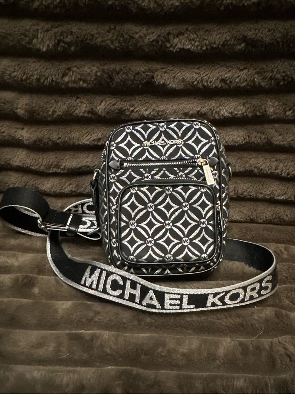 Michael Kors Black and White Logo Belt Bag with Branded Strap